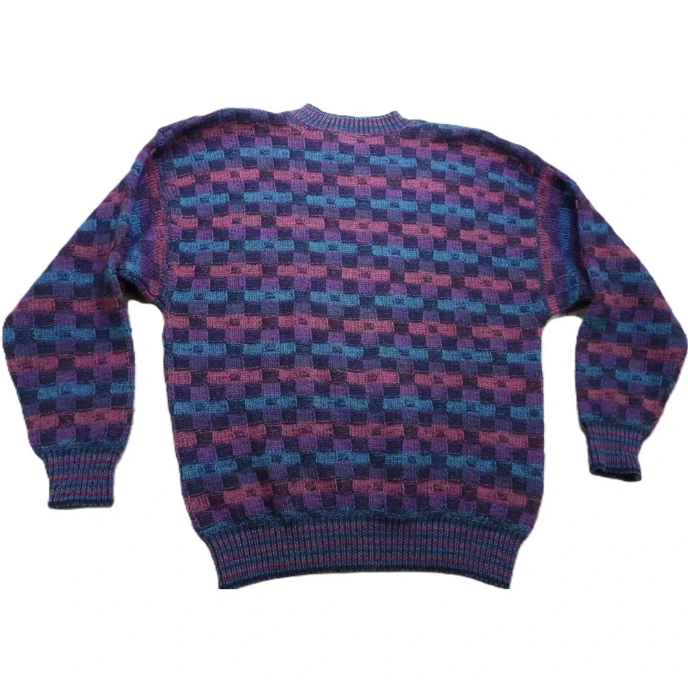 VTG Crossings Geometric Checkerboard Sweater Men L Made in USA 90s Knit Pullover